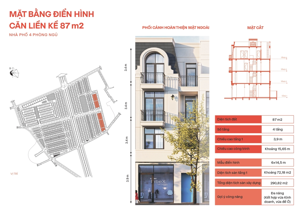 Giải mã mặt bằng căn điển hình tại Vlasta Thủy Nguyên: căn liền kề 87m²