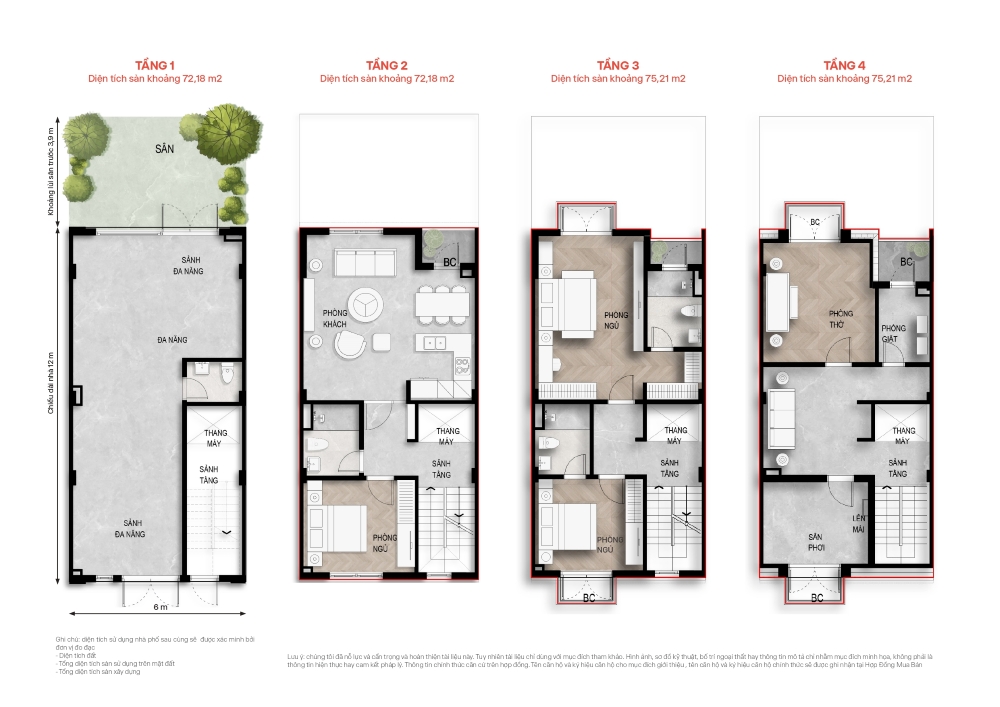 Mặt bằng điển hình căn shophouse 96m² Vlasta Thủy Nguyên